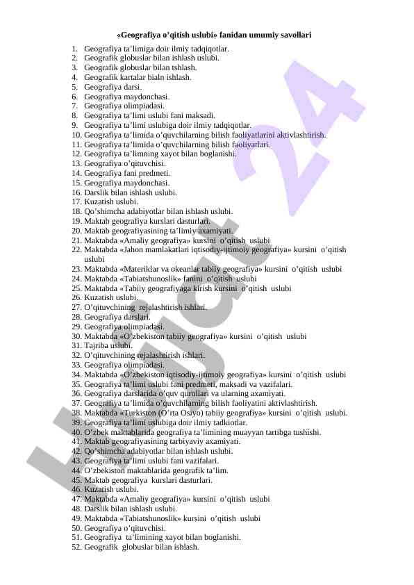 Geografiya o‘qitish usullari va tadqiqotlar