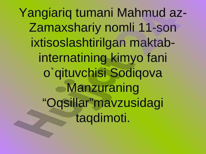 Oqsillar mavzusidagi taqdimot va kislotalar