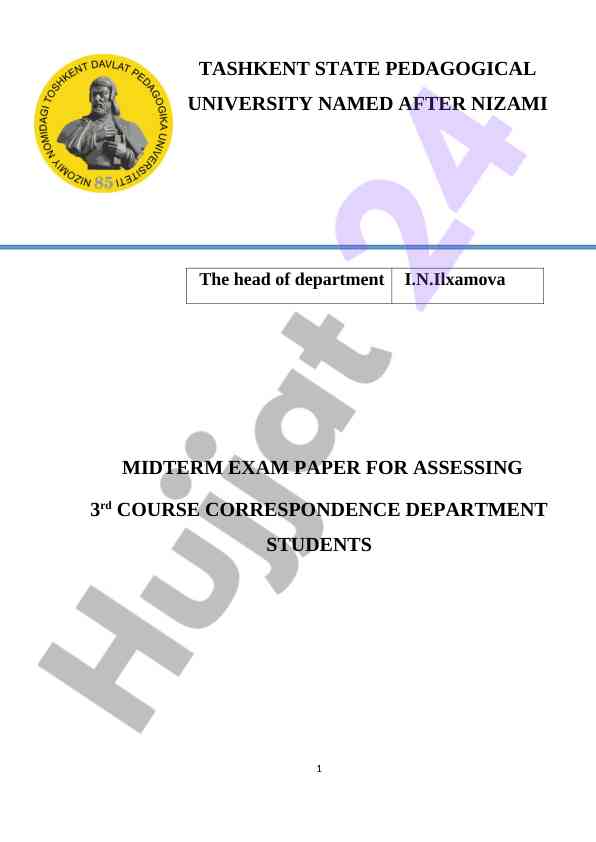 Midterm exam paper for 3rd course assessment