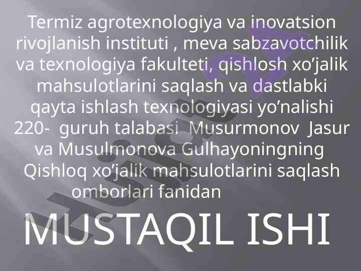 Saqlash omborlarini barpo etdish talablari