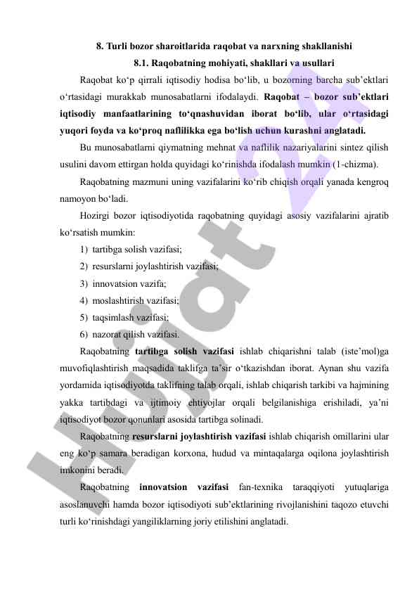 Raqobat va narxning shakllanishi bozor iqtisodiyotida