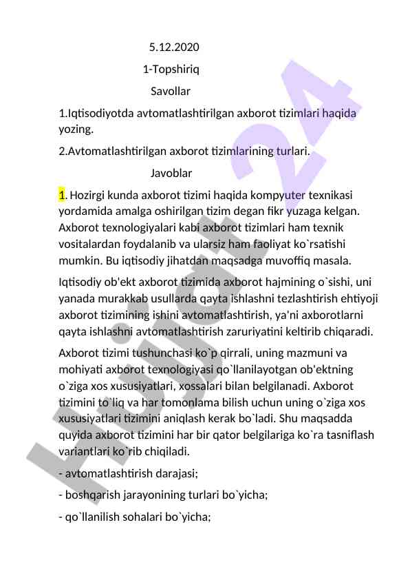 Iqtisodiyotda avtomatlashtirilgan axborot tizimlari