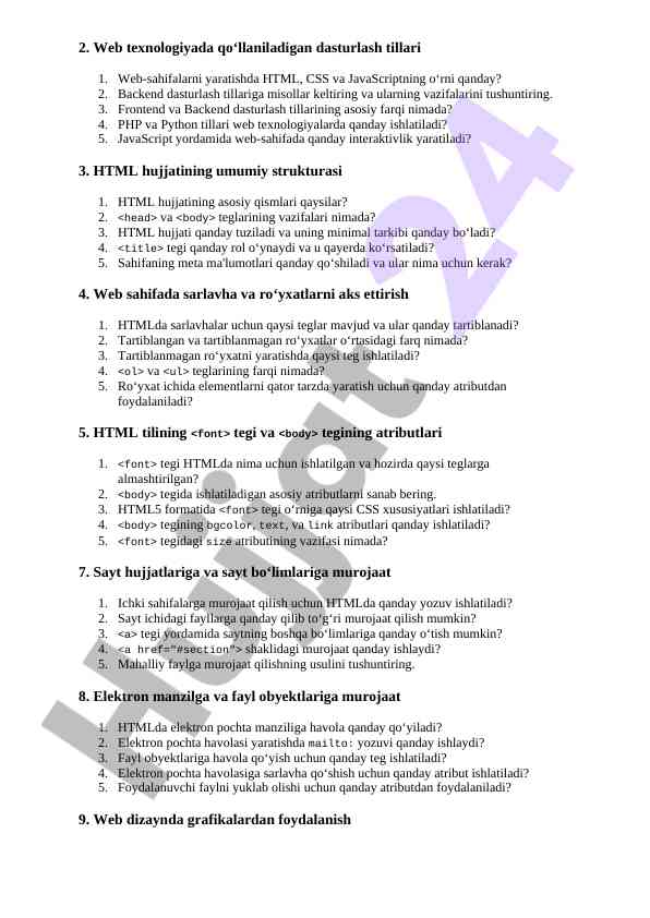 Web texnologiyalarda dasturlash tillari va html strukturasi