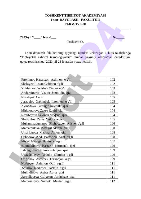 Tibbiyotda axborot texnologiyalari bo'yicha nazorat