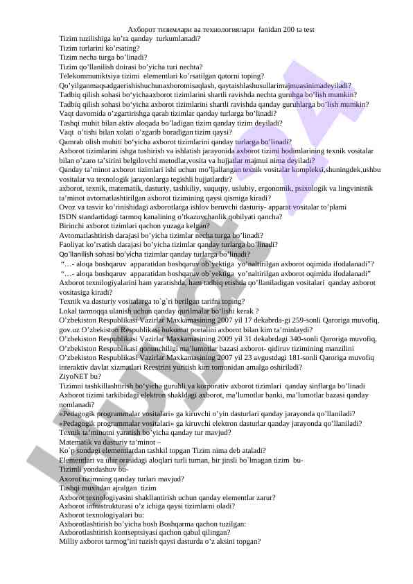 Ahborot tizimlari va texnologiyalari fanidan testlar