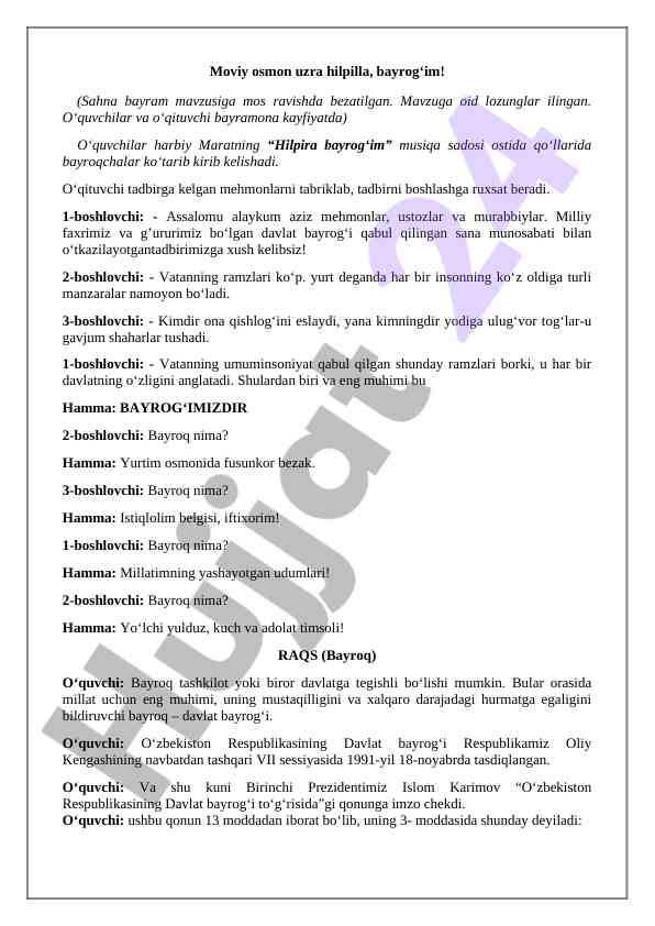 Bayroq nima? o‘zbekiston milliy bayrami mavzusida