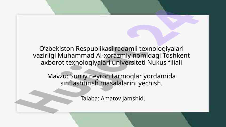 Sun’iy Neyron Tarmoqlar Yordamida Sinflashtirish