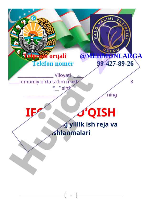 Ifodali o‘qish to‘garagi yillik ish reja