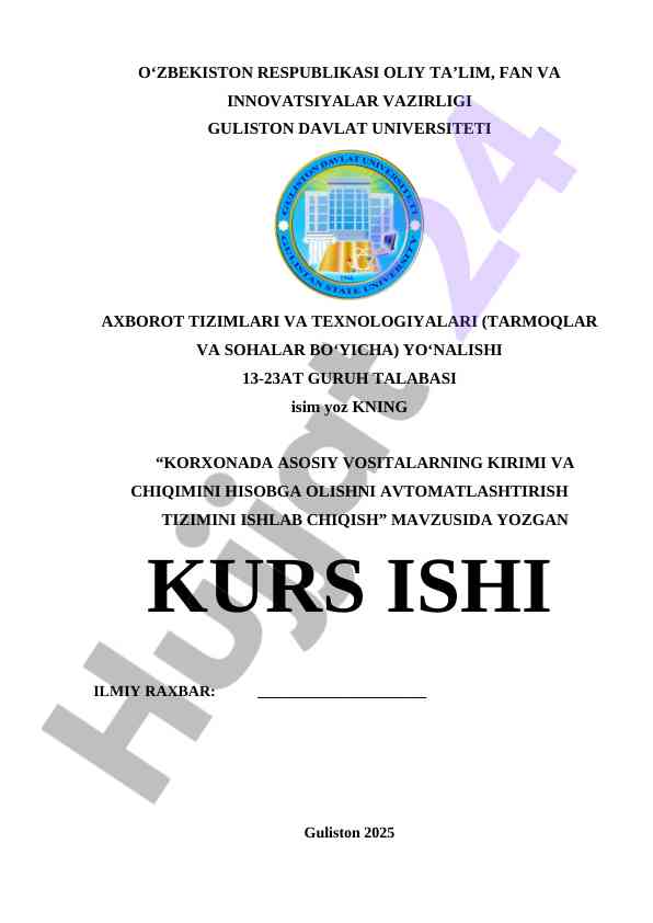 Korxonada Asosiy Vositalarning Hisobi