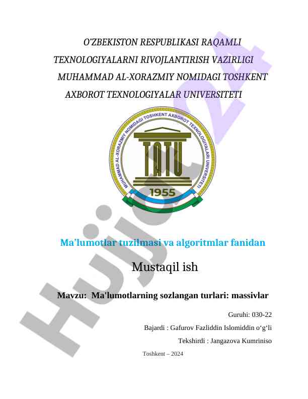 Malumotlarning sozlangan turlari massivlar