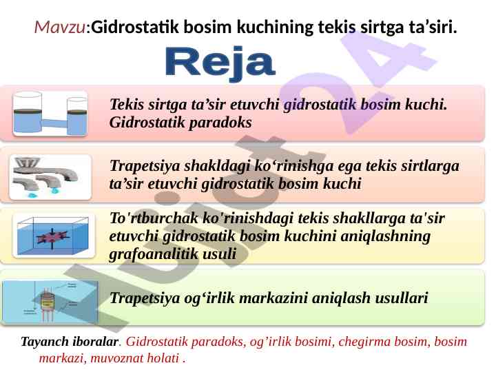 Gidrostatik bosim kuchining tekis sirtga ta’siri