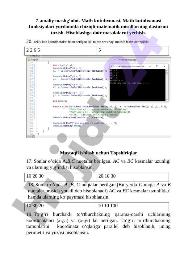 Chiziqli-matematik misollarni dasturlash amaliyoti