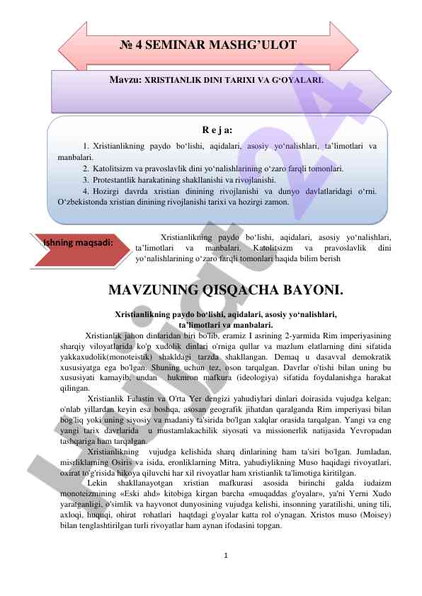 Xristianlikning paydo bo‘lishi va asosiy yo‘nalishlari