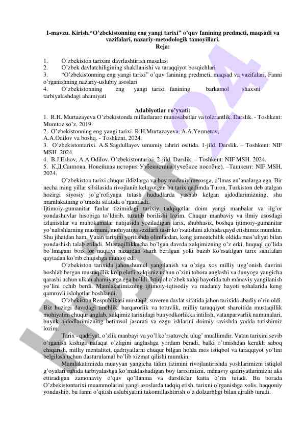 O’zbekistonning eng yangi tarixi o’quv fani