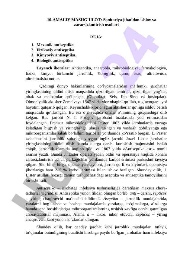 Amaliy mashg'ulot sanitariya usullari