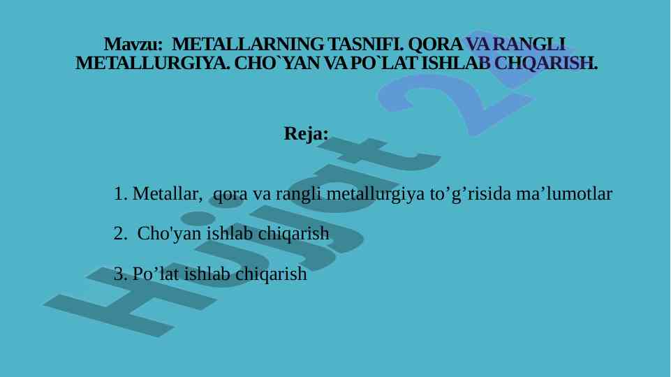 Metallarning tasnifi qora va rangli metallurgiya