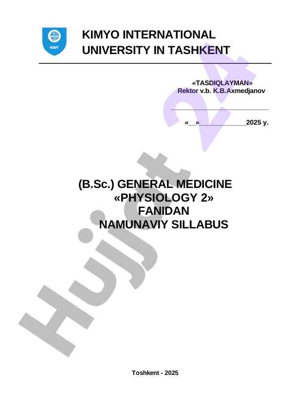 Namunaviy sillabus general medicine fanidan