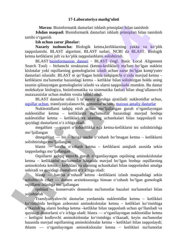 Bioinformatik dasturlari ijro etish prinsiplari