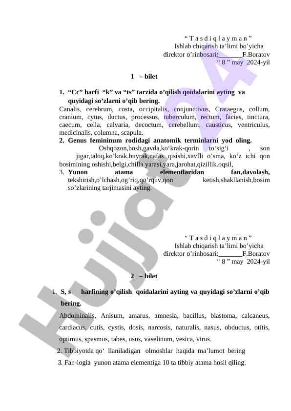 O‘qituvchilar uchun anatomik terminlar bo‘yicha qo‘llanma