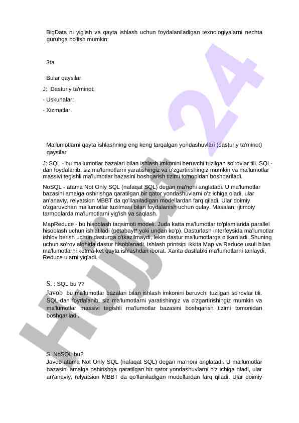 Big data yig'ish va qayta ishlash texnologiyalari