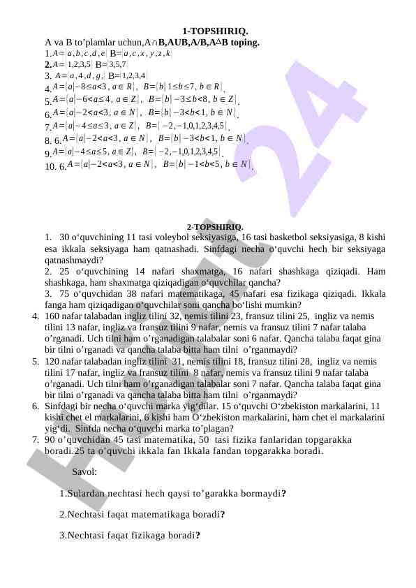 To‘plamlar va o‘quvchilar tahlili