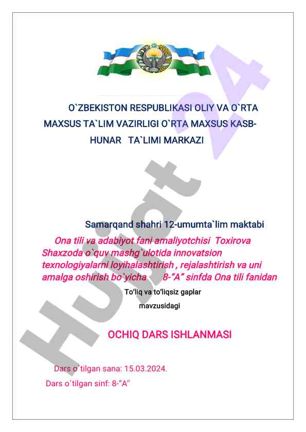 Ona tili fanidan ochiq dars ishlanmasi