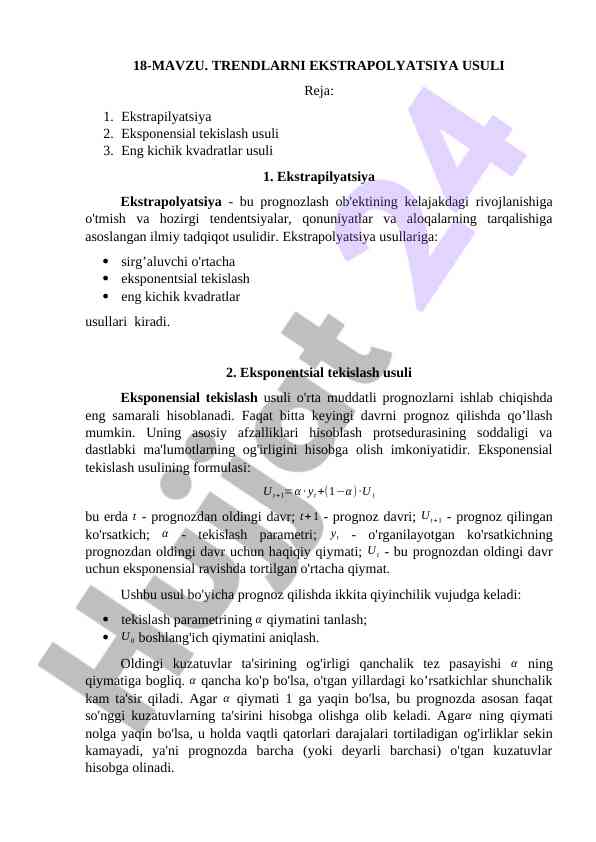 TRENDLARNI EKSTRAPOLYATSIYA USULI