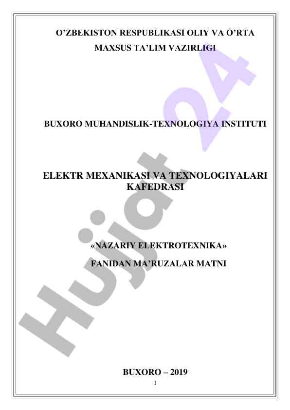 Nazariy elektrotexnika o‘quv materiallari 2019