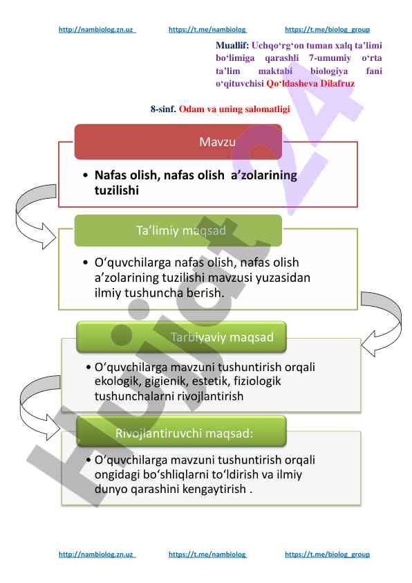 Nafas olish a'zolari tuzilishi mavzusi