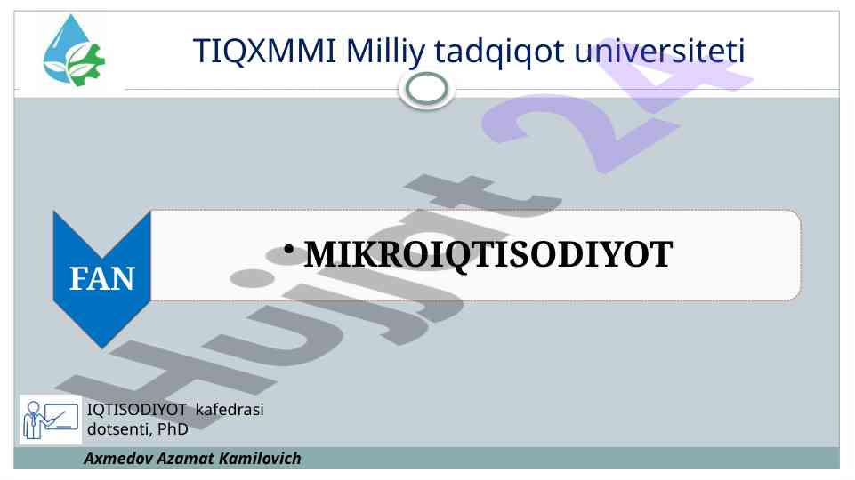 Mikroiqtisodiyotga kirish dars rejasi