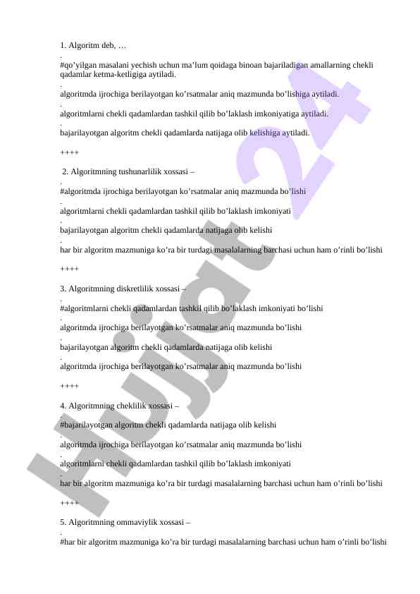 Algoritmning tushunarlilik va diskretlilik xossalari