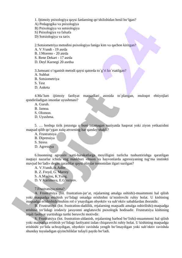 Ijtimoiy psixologiya va sotsiometriya metodlari