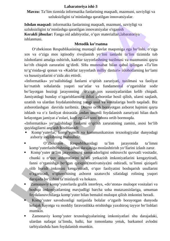 Innovatsiyalar ta’lim tizimida informatika fanlari