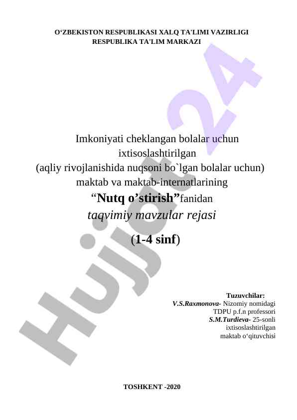 Nutq o‘stirish fanidan taqvimiy mavzular rejasi