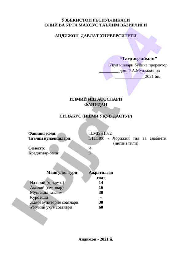 Ilmiy ish asoslari fani syllabus