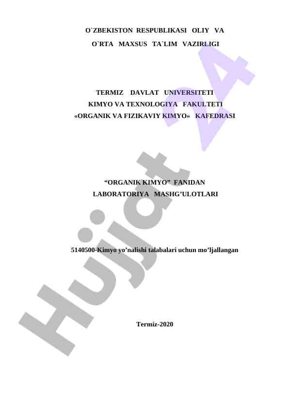 Organik kimyo laboratoriyasi mashg‘ulotlari qoidalari