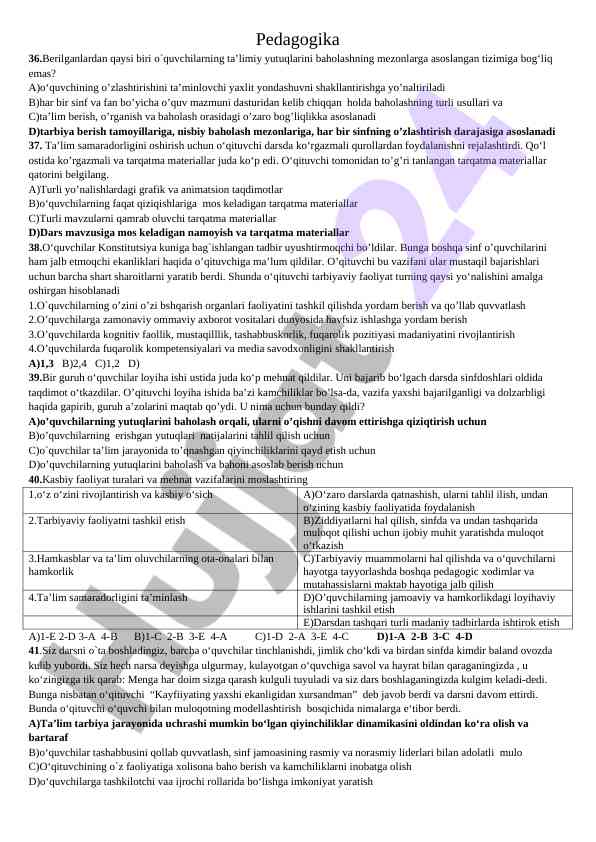 O‘quvchilarning ta’limiy yutuqlarini baholash