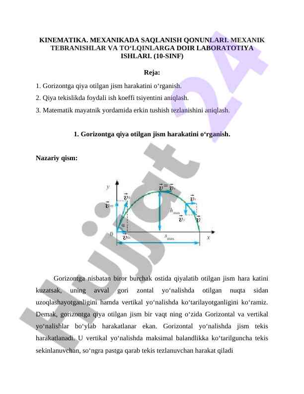 Kinematika mexanikada saqlanish qonunlari laboratoriyasi