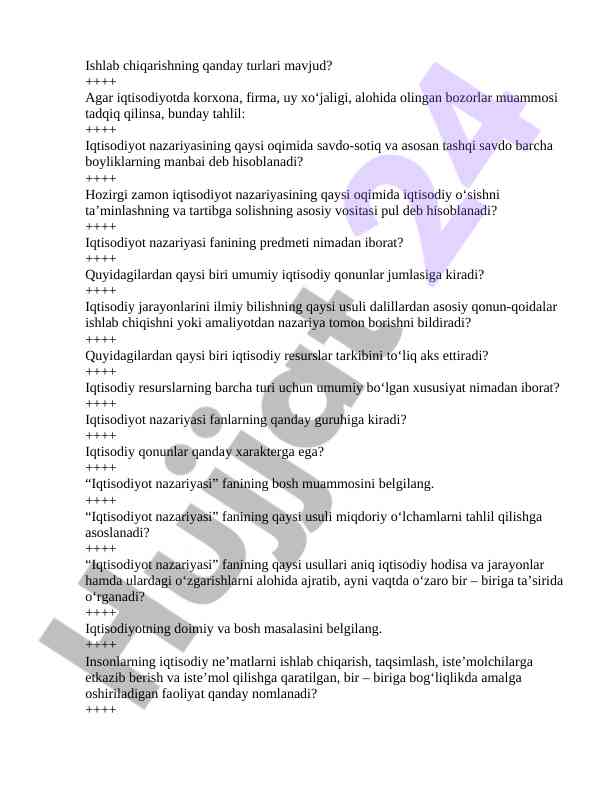 Iqtisodiyot nazariyasi tahlillari va asosiy muammolar