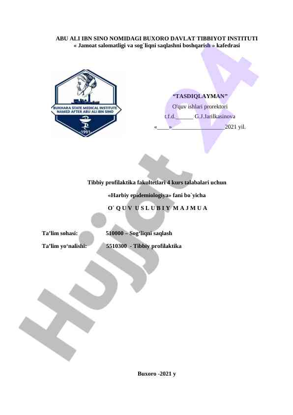 Harbiy epidemiologiya o‘quv uslubiy majmuasi