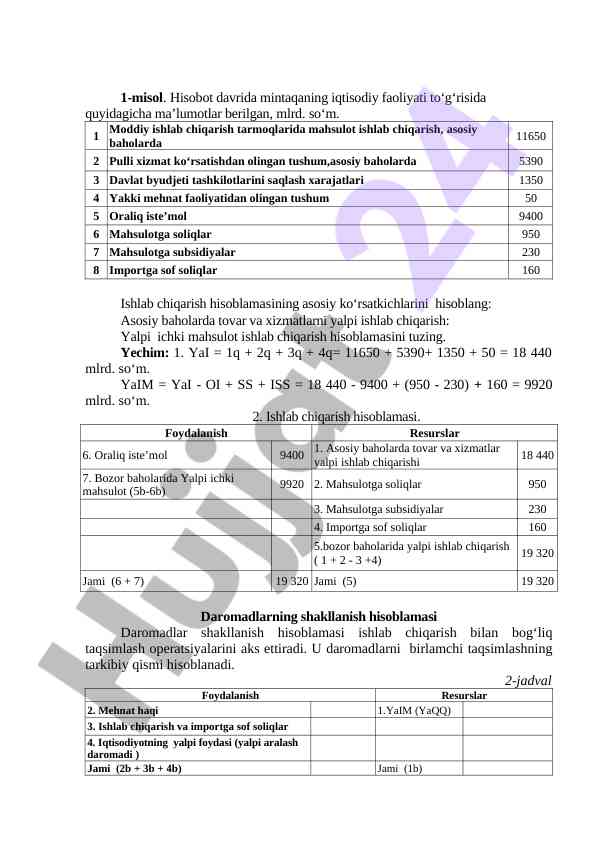 Iqtisodiy faoliyat hisoblamasi vasitalari