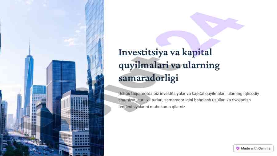 Investitsiya va kapital quyilmalari samaradorligi taqdimoti