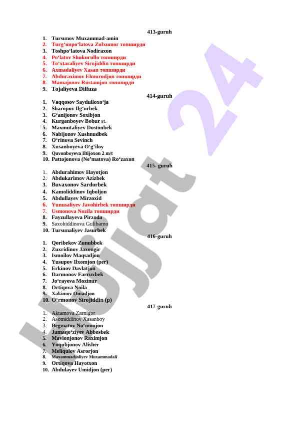 Talabalar guruhlari topshiriqlari 2023