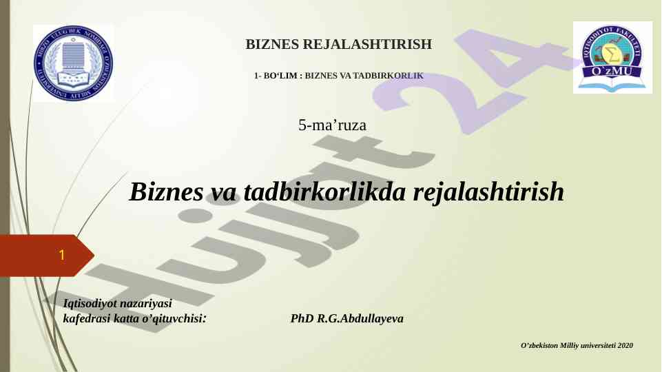 Biznes va tadbirkorlikda rejalashtirish asoslari