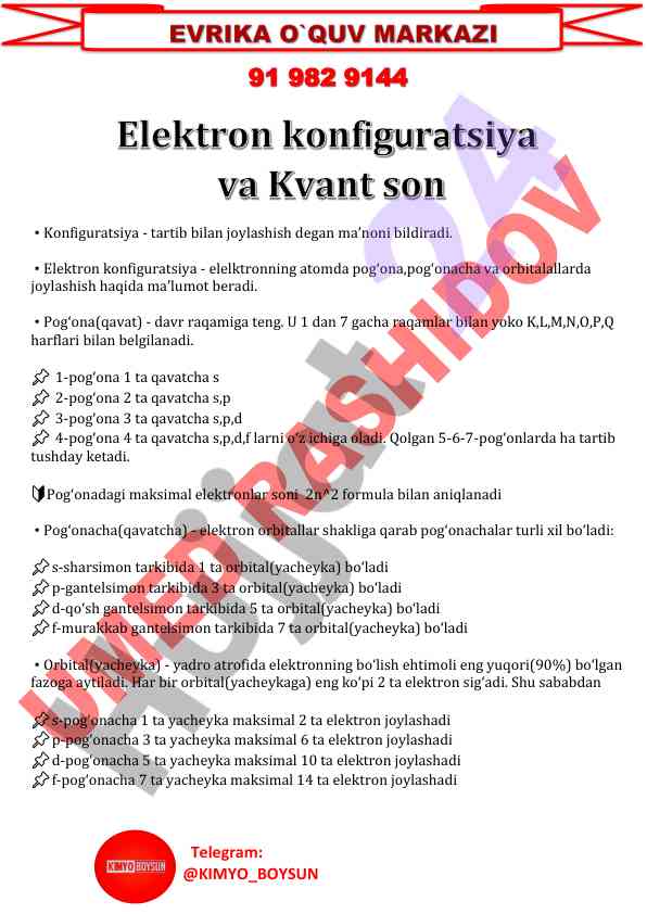 Elektron konfiguratsiya haqida ma'lumotlar