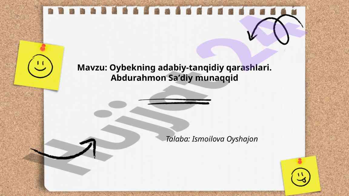 Oybekning Adabiy-Tanqidiy Qarahlari