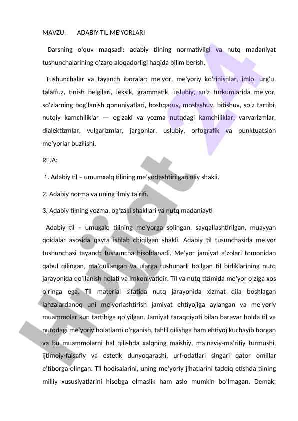 Adabiy til me'yoralari ta'lim darslari