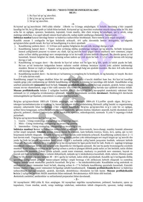 Havo-tomchi infeksiyalari tahlili