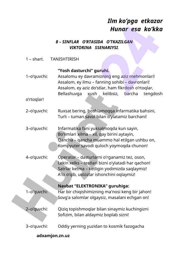 Ilm ko'plarga etkazar viktorinani o'tkazish