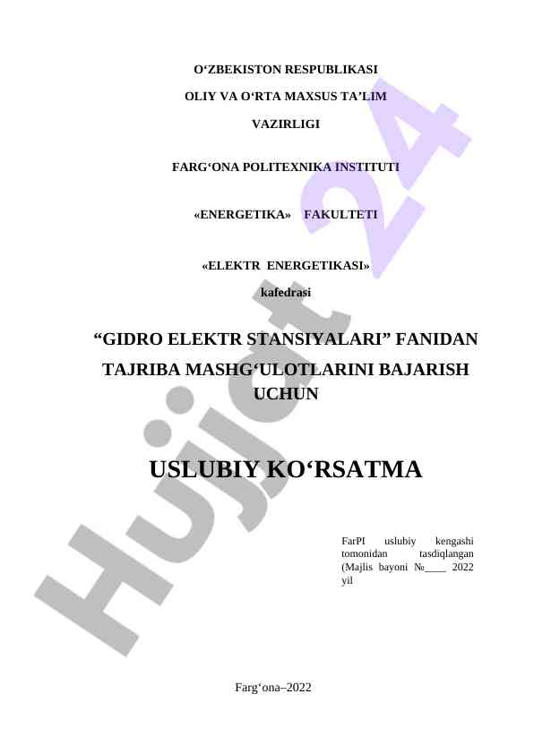 Gidro elektr stansiyalari uslubiy ko‘rsatma